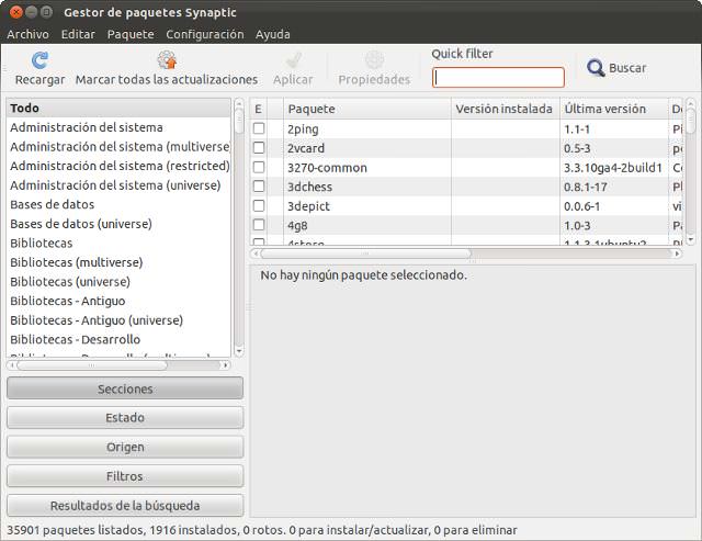 gestor de paquetes Synaptic en Ubuntu